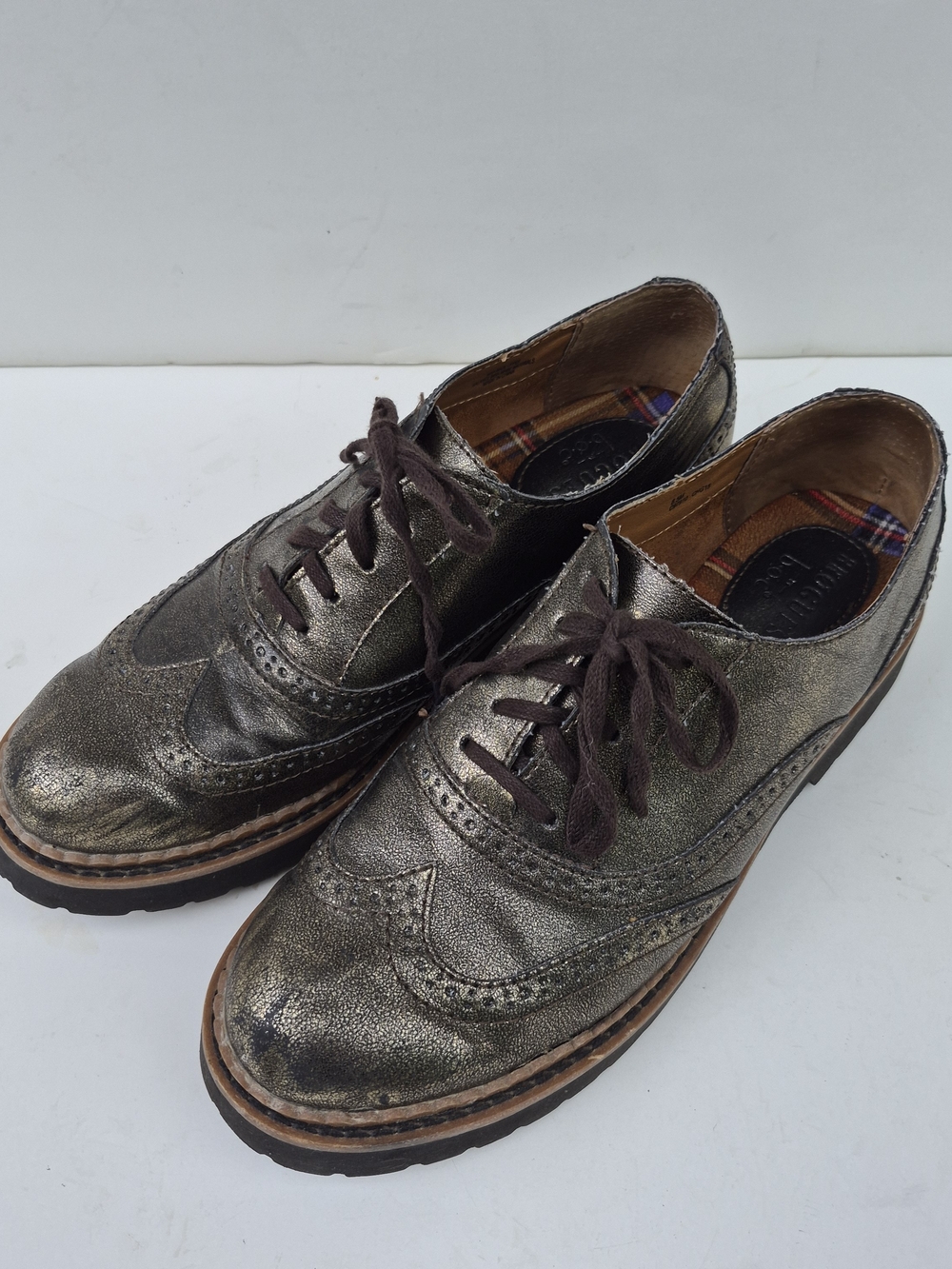 boc Metallic Bronze Wingtip Flats with Brown Laces
